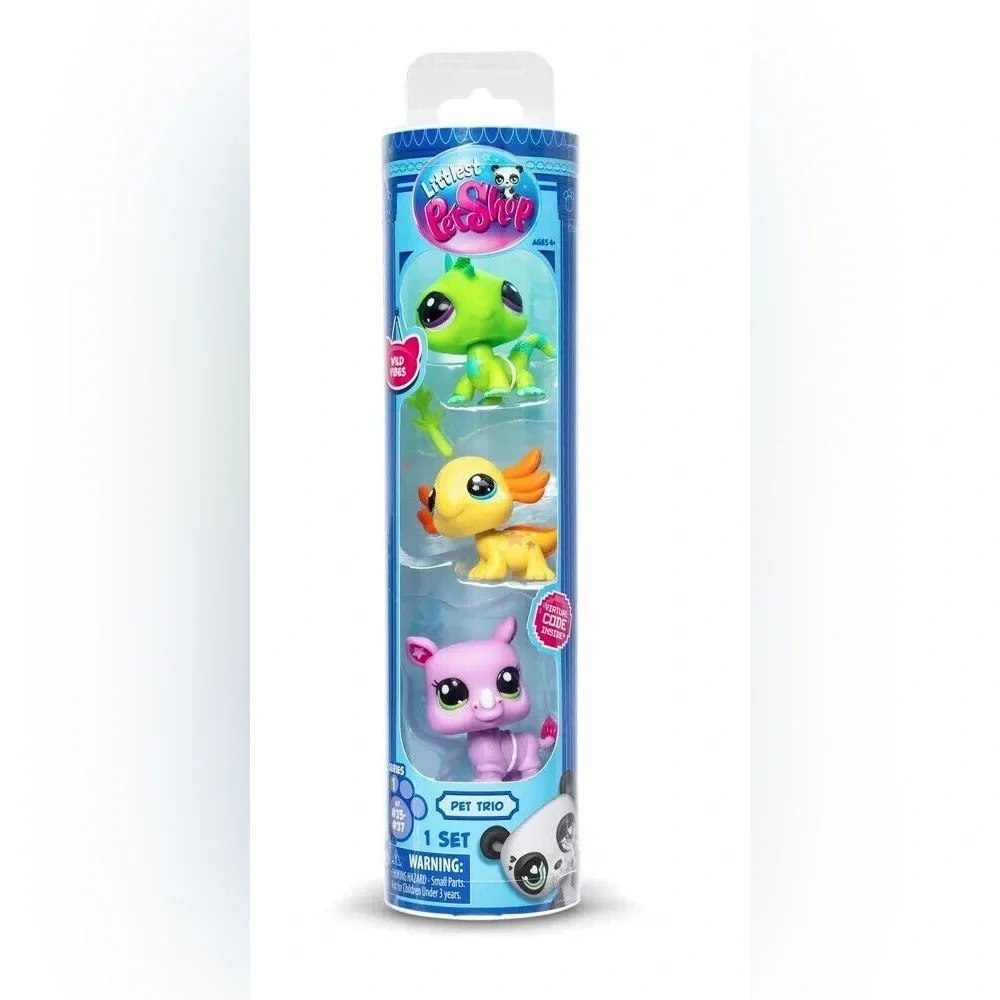 Littlest Pet Shop SERIES 1 Pet Trio Tube WILD VIBES Iguana Axolotl Rhino NEW